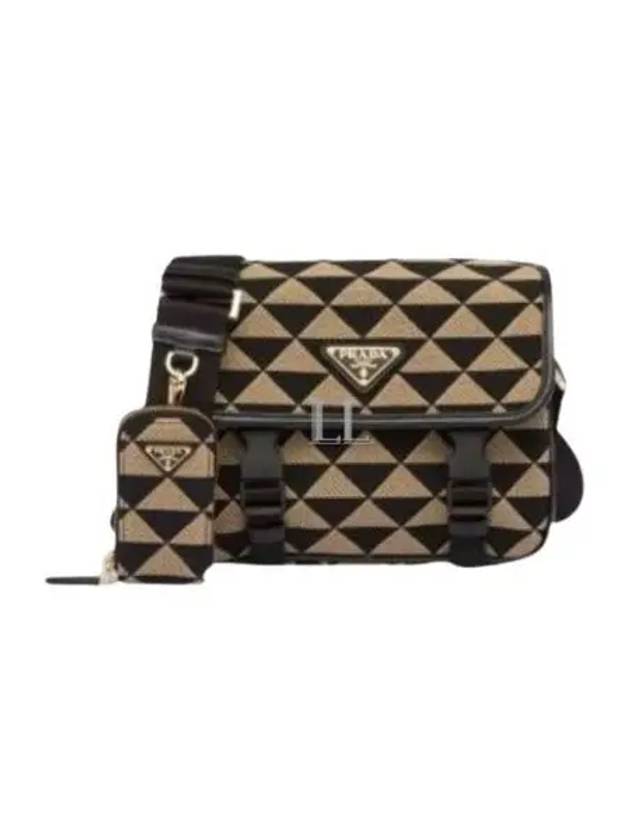 Symbole Embroidery Fabric Cross Bag Black Beige - PRADA - BALAAN 2