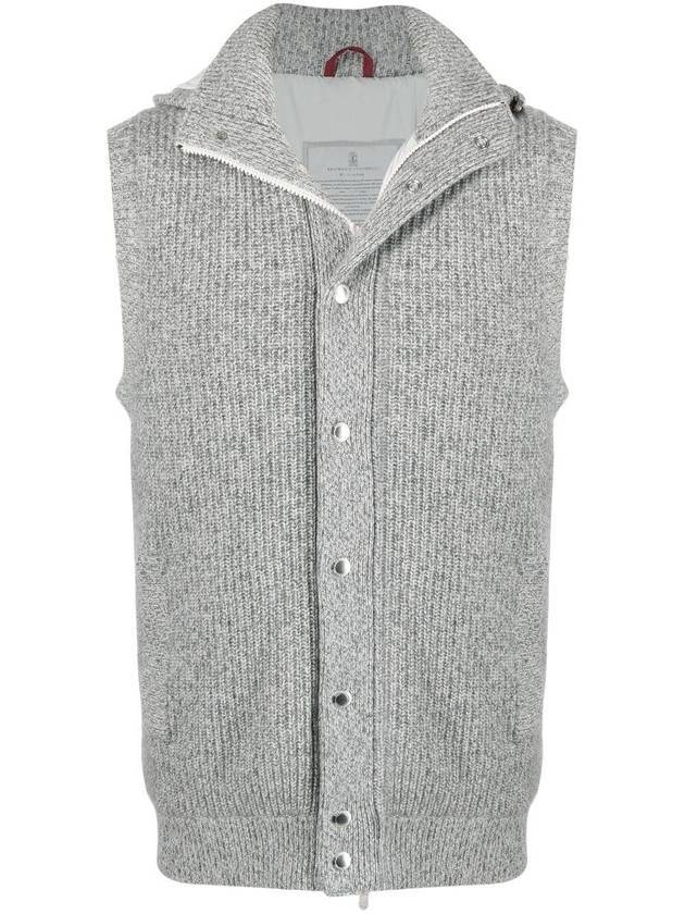 Knit Hooded Vest Grey - BRUNELLO CUCINELLI - BALAAN 1