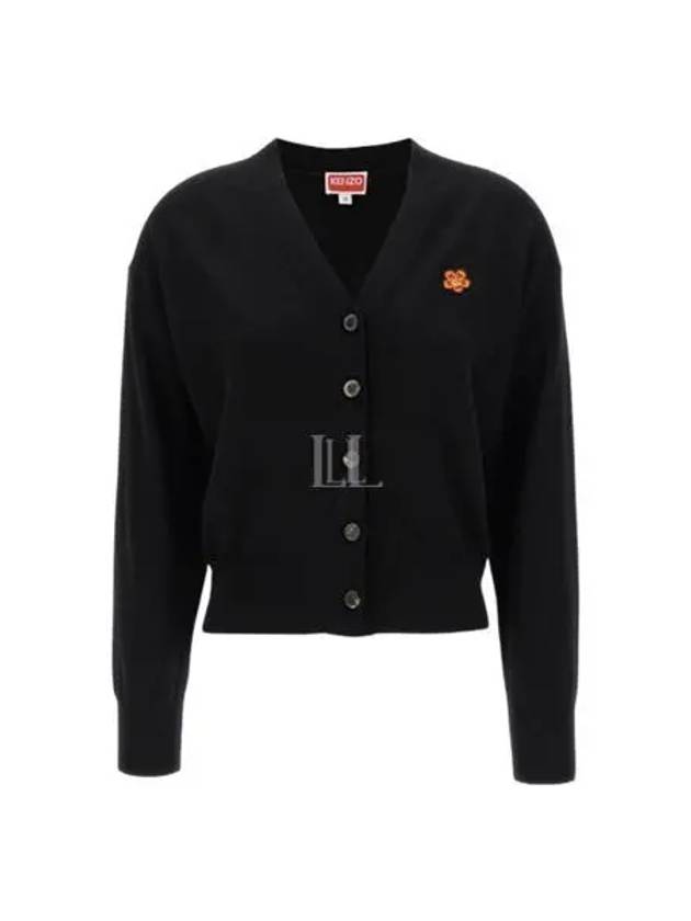 Boke Flower Embroidered Wool Cardigan Black - KENZO - BALAAN 2