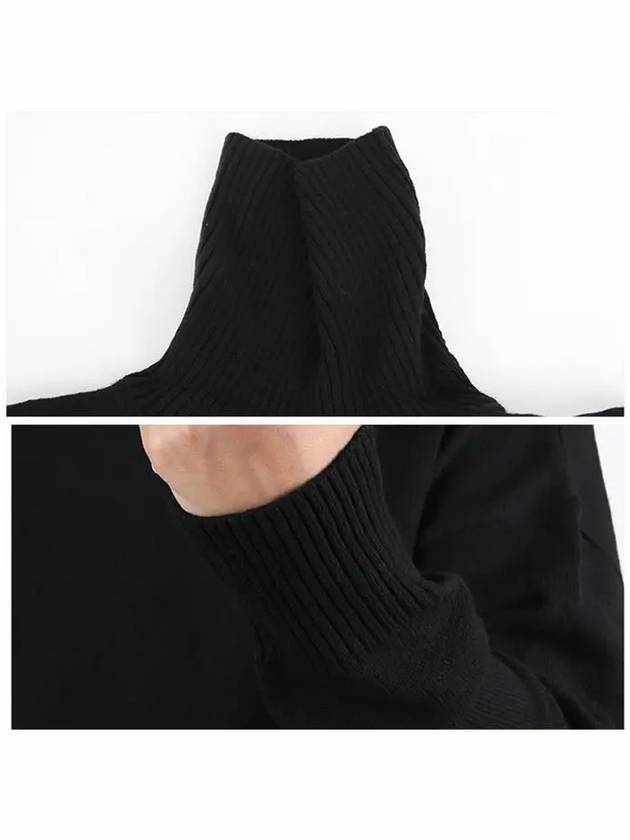 Oversized Fit Cashmere Wool Turtleneck Black - AMI - BALAAN 6