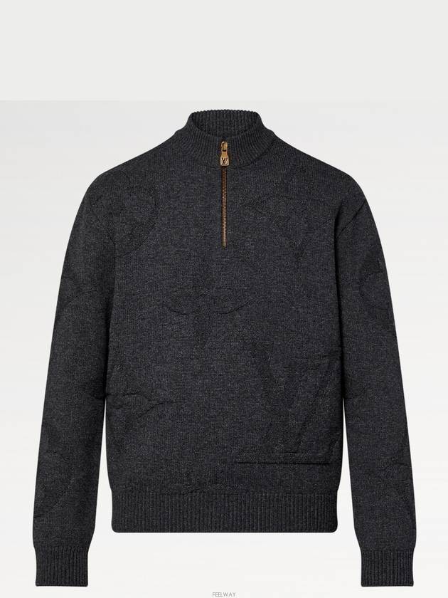 1AFXY7 Monogram Jacquard Wool Half Zipper Pullover - LOUIS VUITTON - BALAAN 1