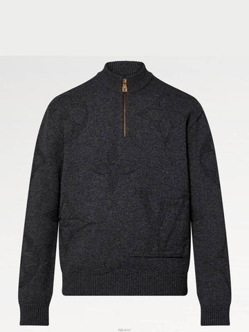 1AFXY7 Monogram Jacquard Wool Half Zipper Pullover - LOUIS VUITTON - BALAAN 1