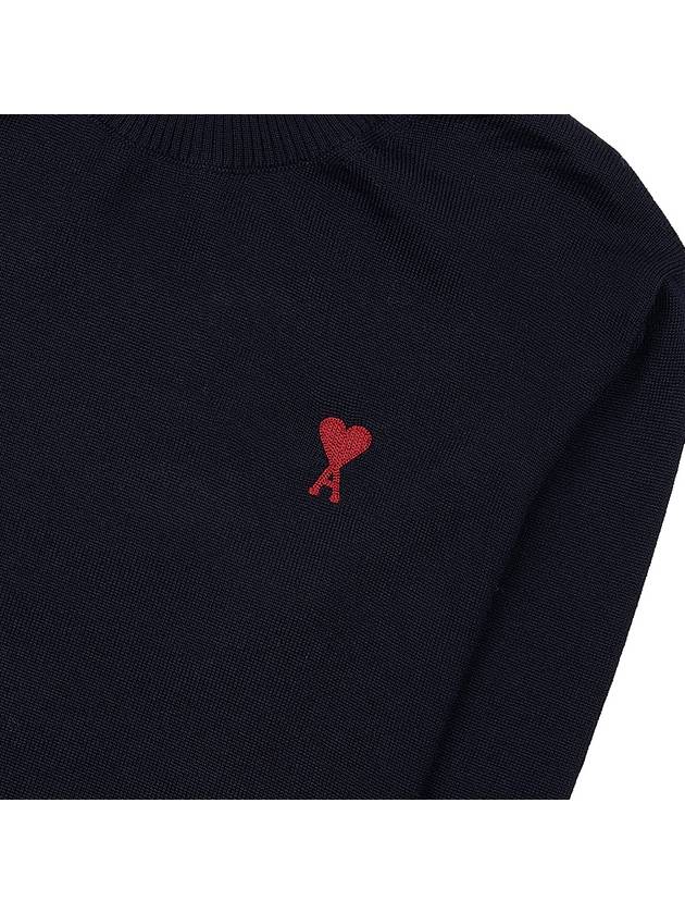 Heart Embroidered Logo Crew Neck Knit Top Navy - AMI - BALAAN 7