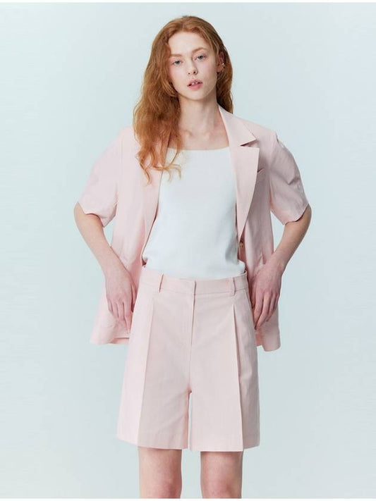 Linen one tuck Bermuda pants_Pink - OPENING SUNSHINE - BALAAN 1
