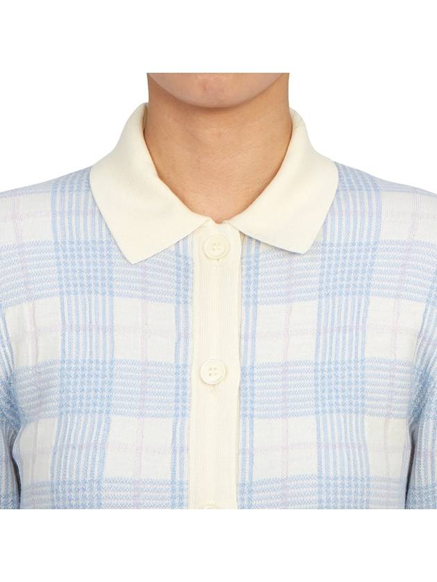 Hairline Check Scalloped Polo Cardigan Light Blue - THOM BROWNE - BALAAN 8