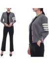 Milano Stitch 4 Bar Classic V Neck Fine Merino Wool Cardigan Medium Grey - THOM BROWNE - BALAAN 3