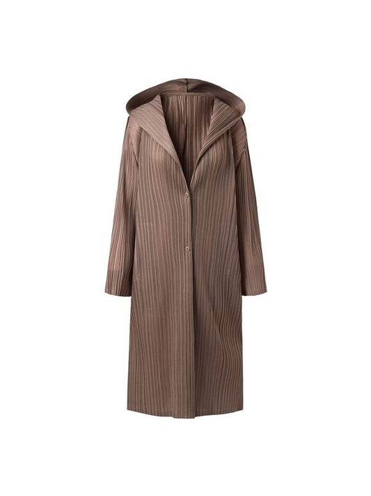 Women's hooded long pleated cardigan beige - MONPLISSE - BALAAN 2