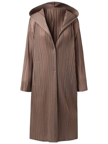 Women's hooded long pleated cardigan beige - MONPLISSE - BALAAN 1