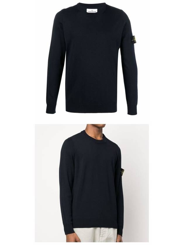 Logo Patch Round Neck Knit Top Navy - STONE ISLAND - BALAAN 6