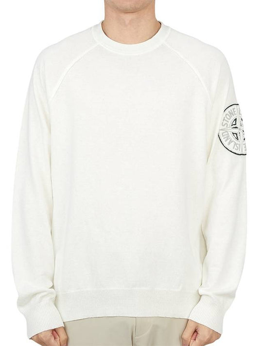Organic Cotton Logo Patch Crewneck Knit Sweatshirt White - STONE ISLAND - BALAAN 2