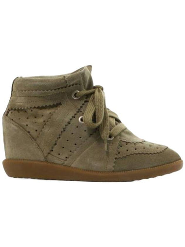 Bobby Wedge Suede High Top Sneakers Khaki - ISABEL MARANT - BALAAN 1