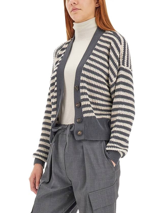 Striped Cardigan Gray Beige - BRUNELLO CUCINELLI - BALAAN 5