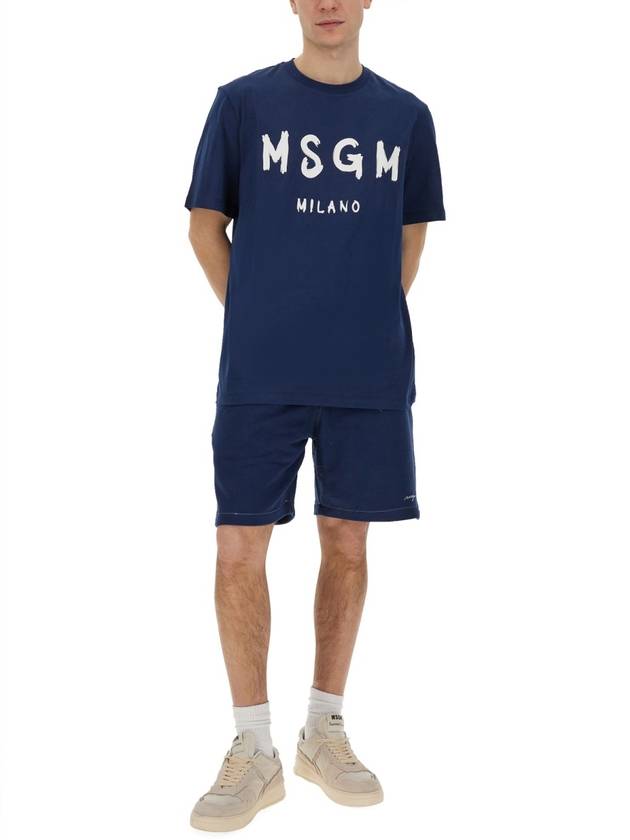 Embroidered Logo Cotton Track Shorts Navy - MSGM - BALAAN 3