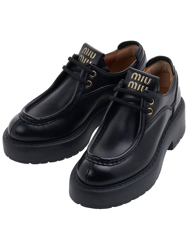 Logo Lace Up Brushed Leather Derby Black - MIU MIU - BALAAN 2