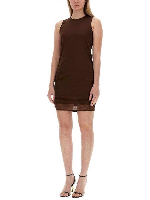 Sleeveless Tulle Short Dress Brown - SAINT LAURENT - BALAAN 3