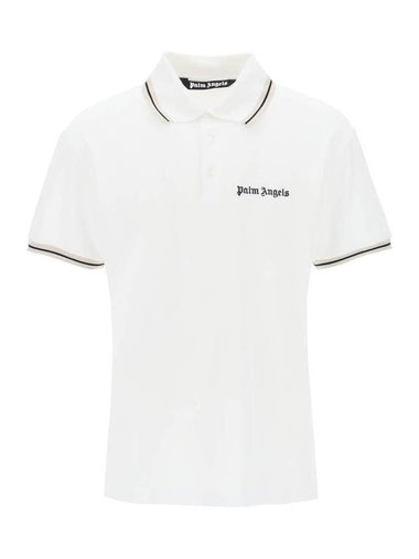 Embroidered Logo Polo Shirt White - PALM ANGELS - BALAAN 1