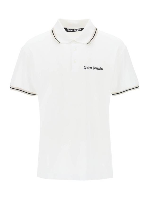 Embroidered Logo Polo Shirt White - PALM ANGELS - BALAAN 1