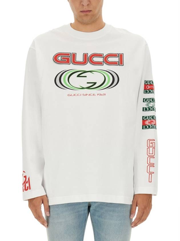 Printed Cotton Jersey Long Sleeve T Shirt White - GUCCI - BALAAN 2