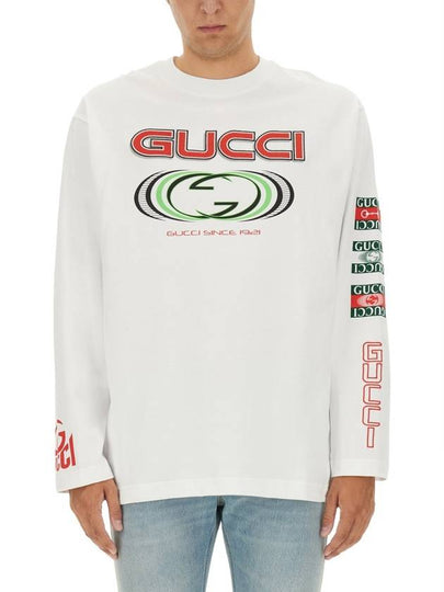 Printed Cotton Jersey Long Sleeve T Shirt White - GUCCI - BALAAN 2