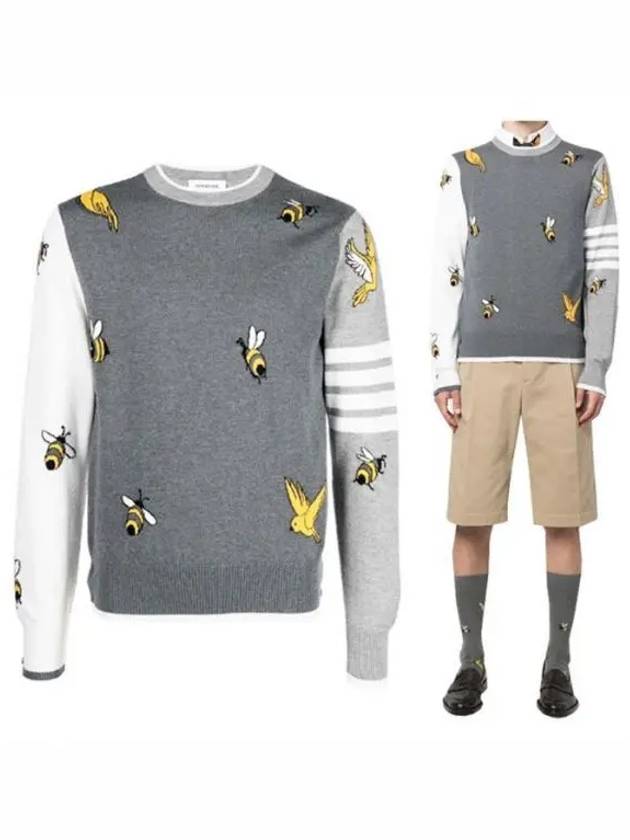 Diagonal Fun Mix Bird Bee Knit Top Grey - THOM BROWNE - BALAAN 2