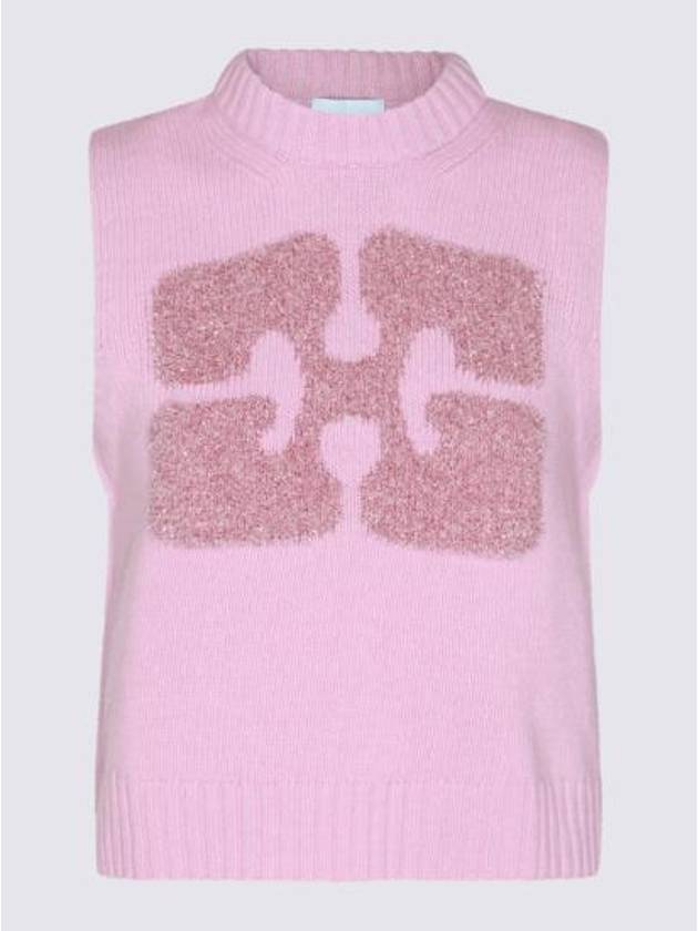 Graphic Wool Mix Vest Knit Top Fragrant Lilac - GANNI - BALAAN 3