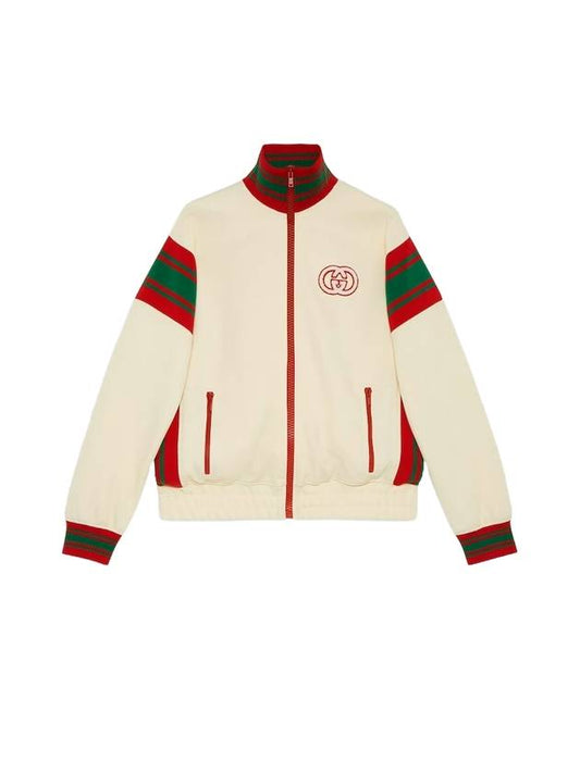 Jersey Zipper With Patch Jacket Ivory - GUCCI - BALAAN.