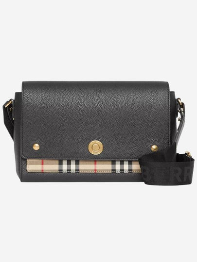 Leather and Vintage Check Note Crossbody Bag Black - BURBERRY - BALAAN 2