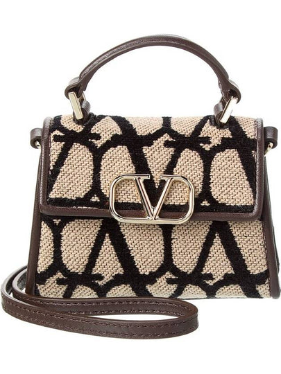 Toile Iconographe Fabric Leather Cross Bag Beige Black - VALENTINO - BALAAN 2