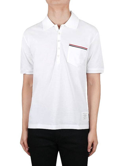 Men's Three Stripes Pocket Mercerized Short Sleeve Polo Shirt White - THOM BROWNE - BALAAN 2