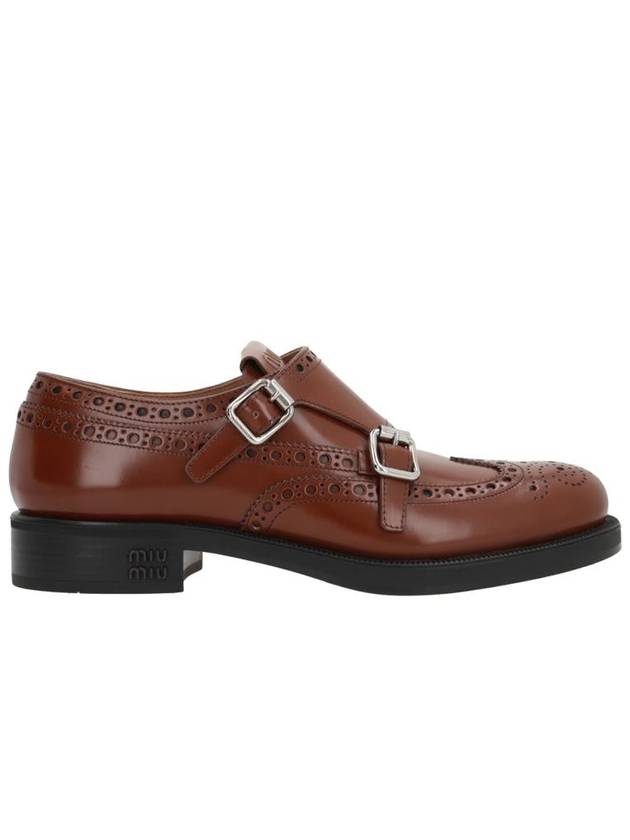 Brogue Leather Monk Strap Brown - MIU MIU - BALAAN 5