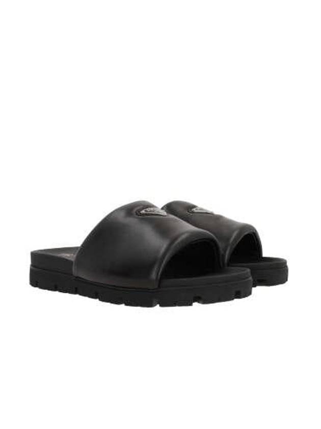 Logo Padded Leather Slippers Black - PRADA - BALAAN 2