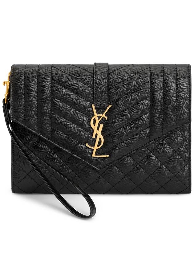 Matelasse Gold Logo Strap Clutch Bag Black - SAINT LAURENT - BALAAN 2