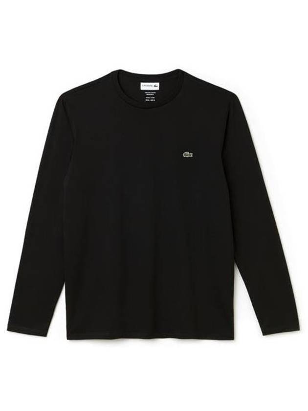 Pima Crew Neck Cotton Long Sleeve T-shirt Black - LACOSTE - BALAAN 2