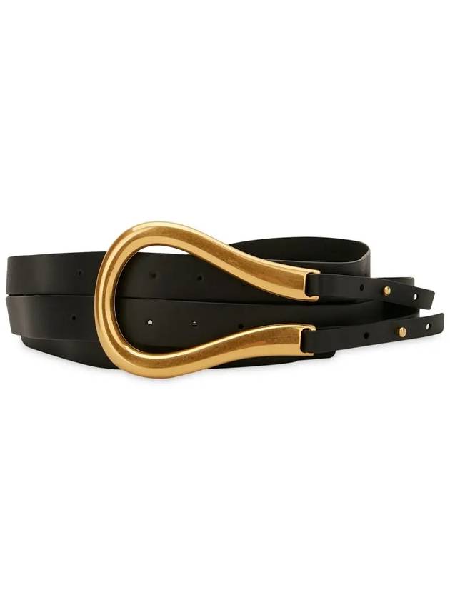 WoMen's Gold Horsebit Leather Belt Black - BOTTEGA VENETA - BALAAN 4