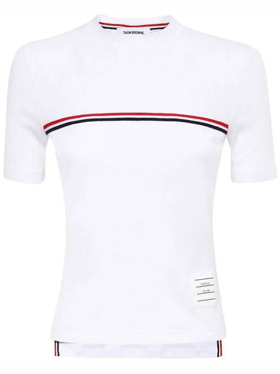 Women's High Twist Rip Stripe Short Sleeve T Shirt White - THOM BROWNE - BALAAN 2