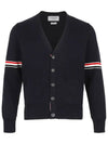 Milano Stitch Sprite Armband Cotton V-neck Cardigan Navy - THOM BROWNE - BALAAN 3