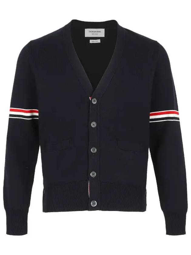 Milano Stitch Sprite Armband Cotton V-neck Cardigan Navy - THOM BROWNE - BALAAN 3