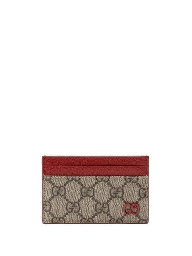 GG Supreme Canvas Card Wallet Beige Red - GUCCI - BALAAN 1