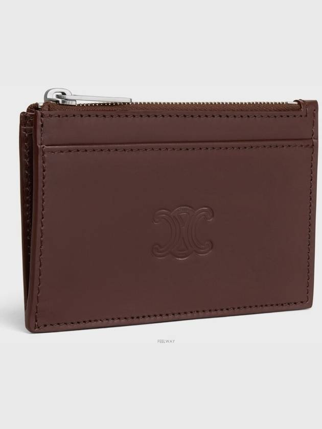 Zipped card holder Triomphe embossed satin calfskin chestnut - CELINE - BALAAN 3