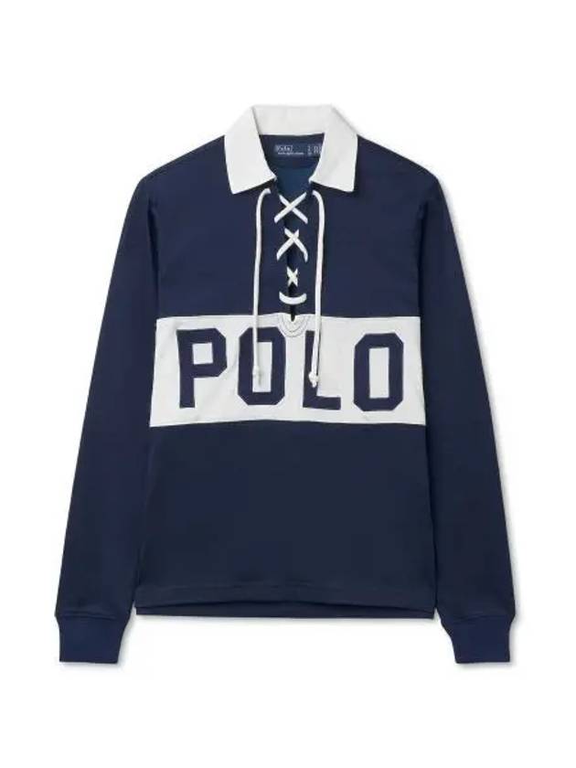 30 Paid W Lace Up Long Sleeve Polo Shirt Navy - POLO RALPH LAUREN - BALAAN 1