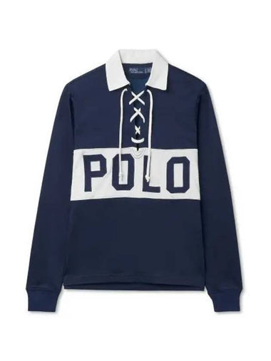 30 points paid W lace up long sleeve polo shirt navy - POLO RALPH LAUREN - BALAAN 1