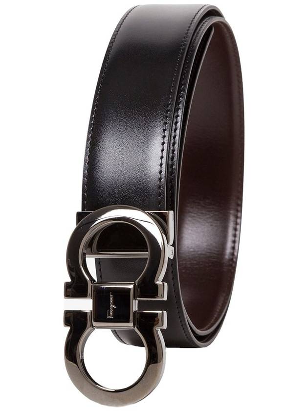 Double Gancini Reversible Leather Belt Black Auburn - SALVATORE FERRAGAMO - BALAAN 5