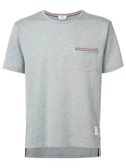 Men's Medium Weight Jersey Tipped Pocket Crewneck Short Sleeve T-Shirt Light Grey - THOM BROWNE - BALAAN 2