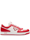 Men's Downtown Triangle Logo Leather Low Top Sneakers White Lacquer Red - PRADA - BALAAN 2