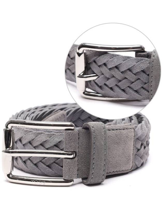Woven Suede Buckle Leather Belt Gray - TOD'S - BALAAN.