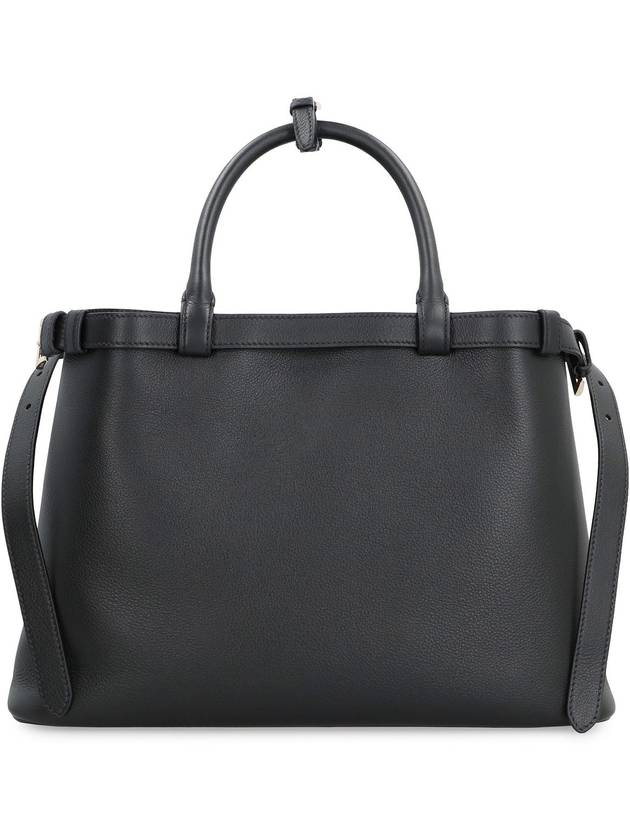 Double Belt Buckle Medium Leather Hand Tote Bag Black - PRADA - BALAAN 3