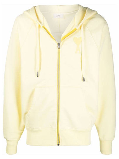 Men's Heart Embroidered Logo Zip-Up Hoodie Pale Yellow - AMI - BALAAN 2