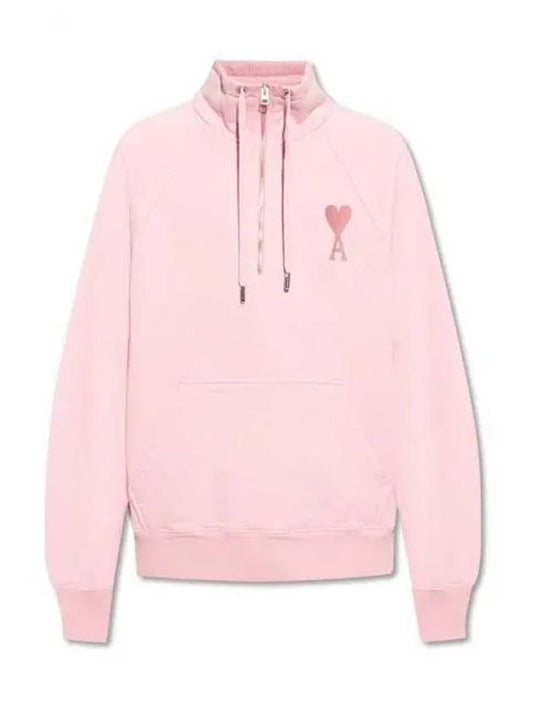 Heart A Logo Half Zip-Up Sweatshirt Pink - AMI - BALAAN.