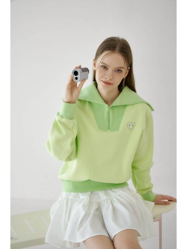 Smile Heart Sailor Collar Brushed Sweatshirt Lime - GOXO - BALAAN 1