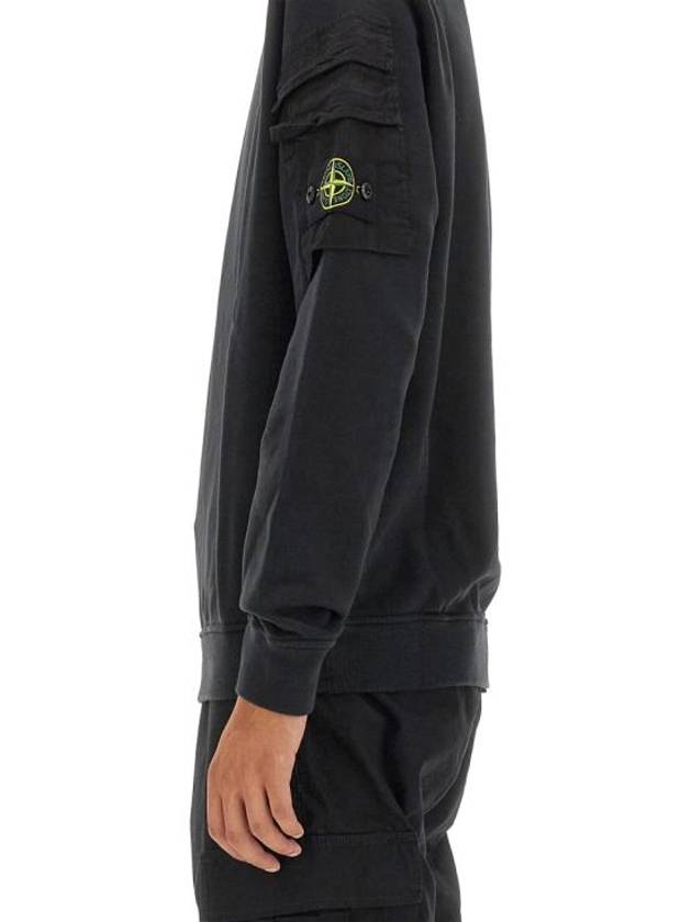 Garment Dyed Double Pocket Brushed Cotton Fleece Sweatshirt Black - STONE ISLAND - BALAAN 5